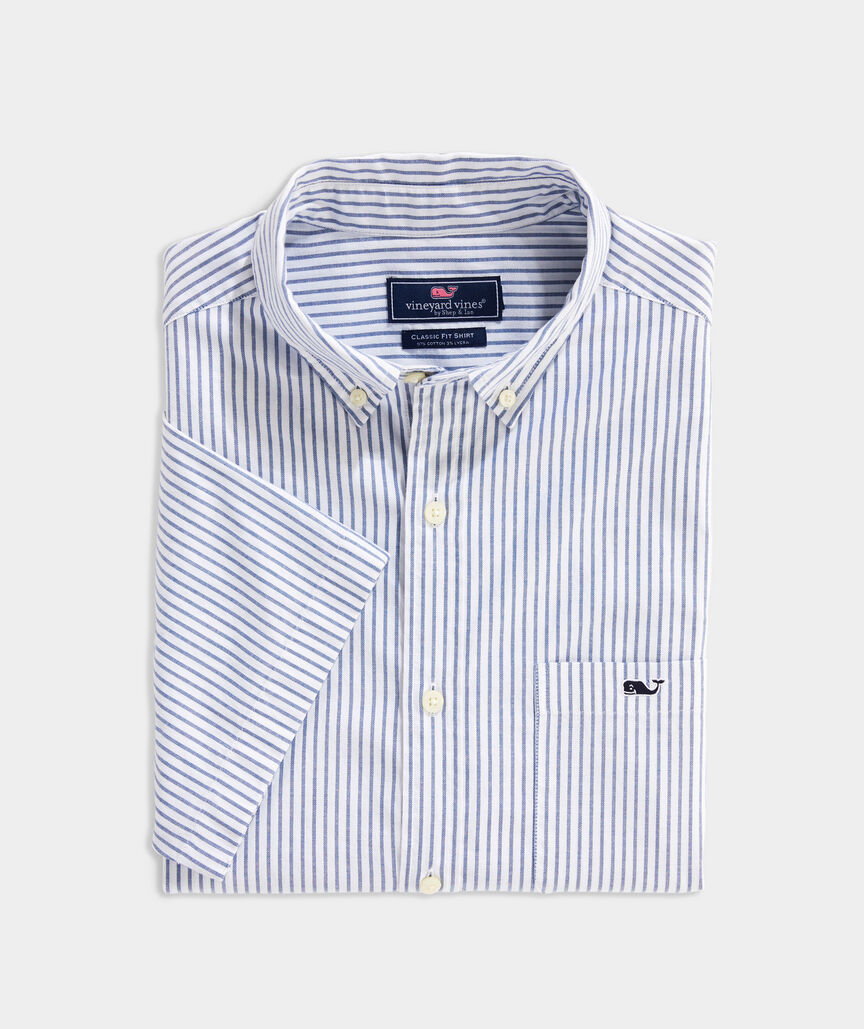 Stretch Cotton Striped Short-Sleeve Shirt