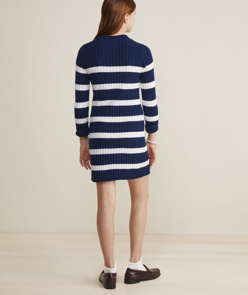 Girls' Roll Neck Bretton Stripe Sweater Dress