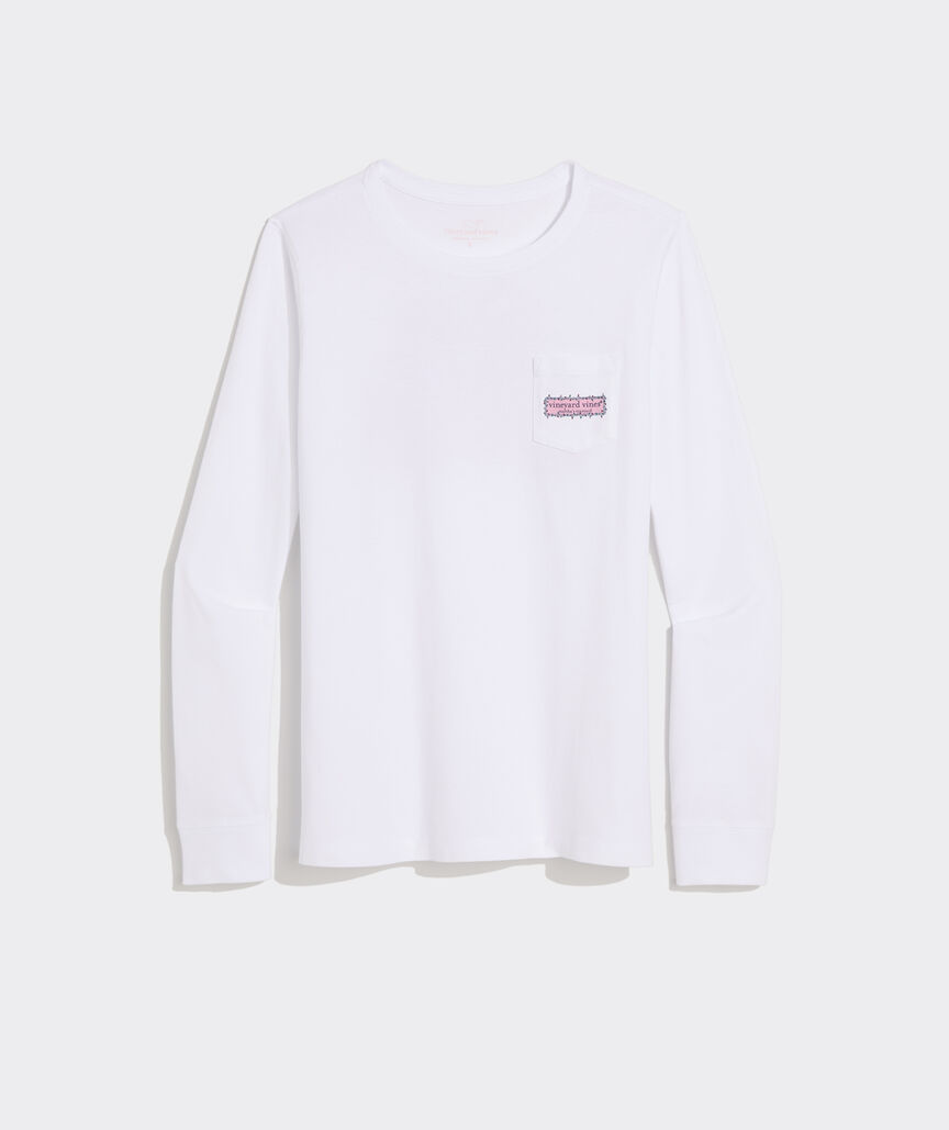 Women's String Lights Pups Logo Box Long-Sleeve Pocket Tee