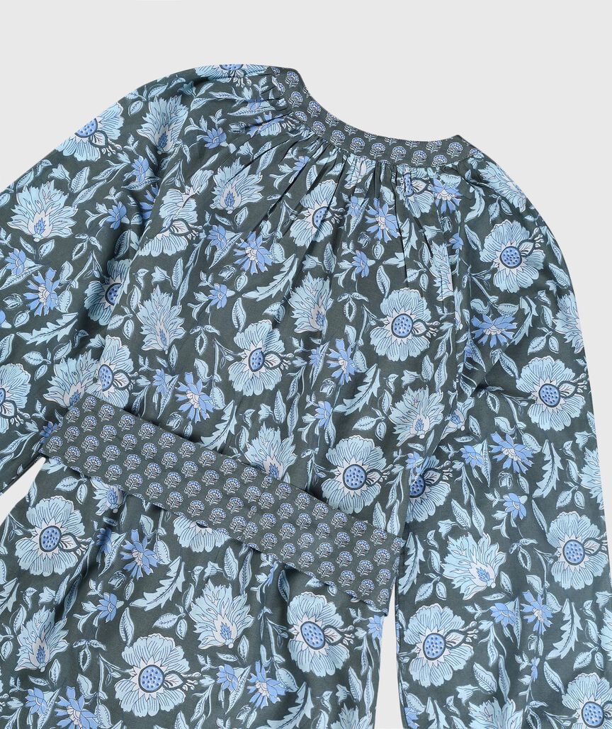 OUTLET Printed Long-Sleeve Tie Flounce Dress