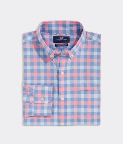 Vineyard Vines Slim Fit Norton On-The-Go Performance Murray Button-Down Shirt (Purple) (Size: Medium)