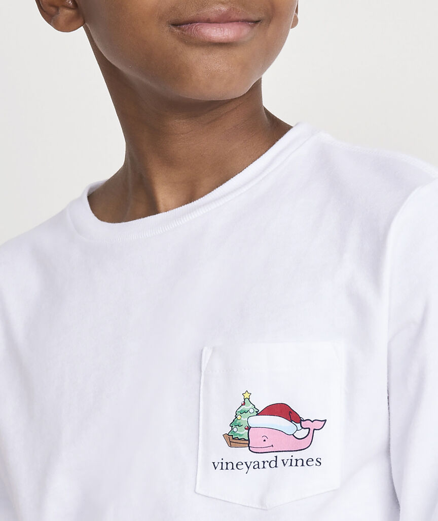 Boys' Santa Whale Tree Ornaments Long-Sleeve Pocket Tee
