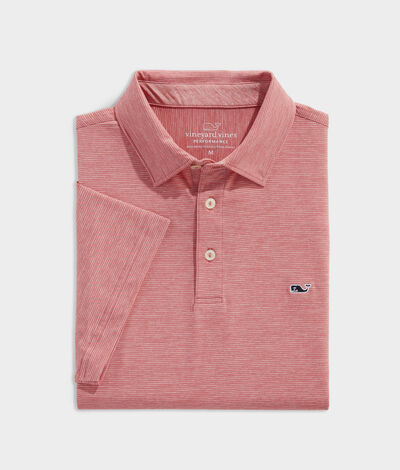 Vineyard Vines Destin Stripe Sankaty Polo Shirt (Dstn Strp/Lobster Rf) (Size: Medium)