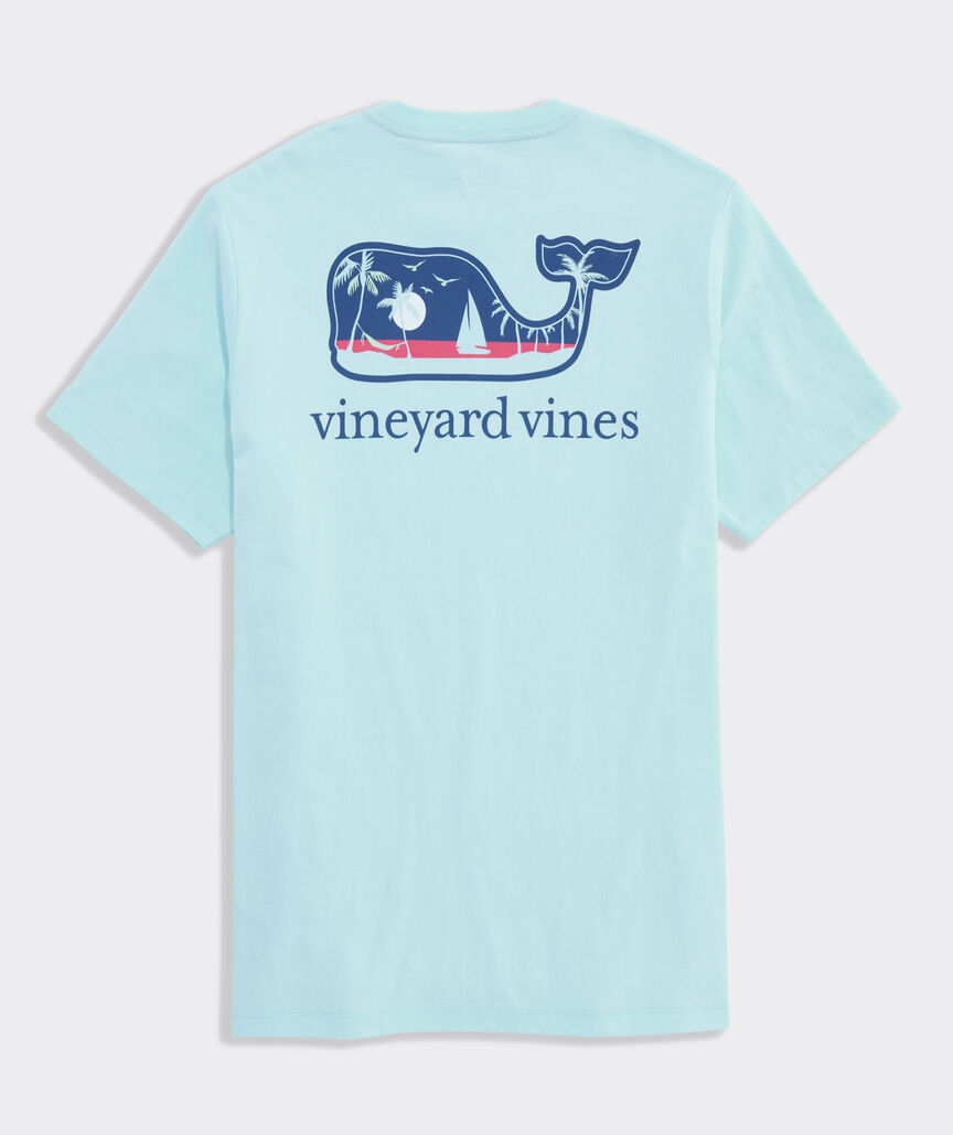 Palm Tree Boat Scenic Whale Short-Sleeve Pocket Tee