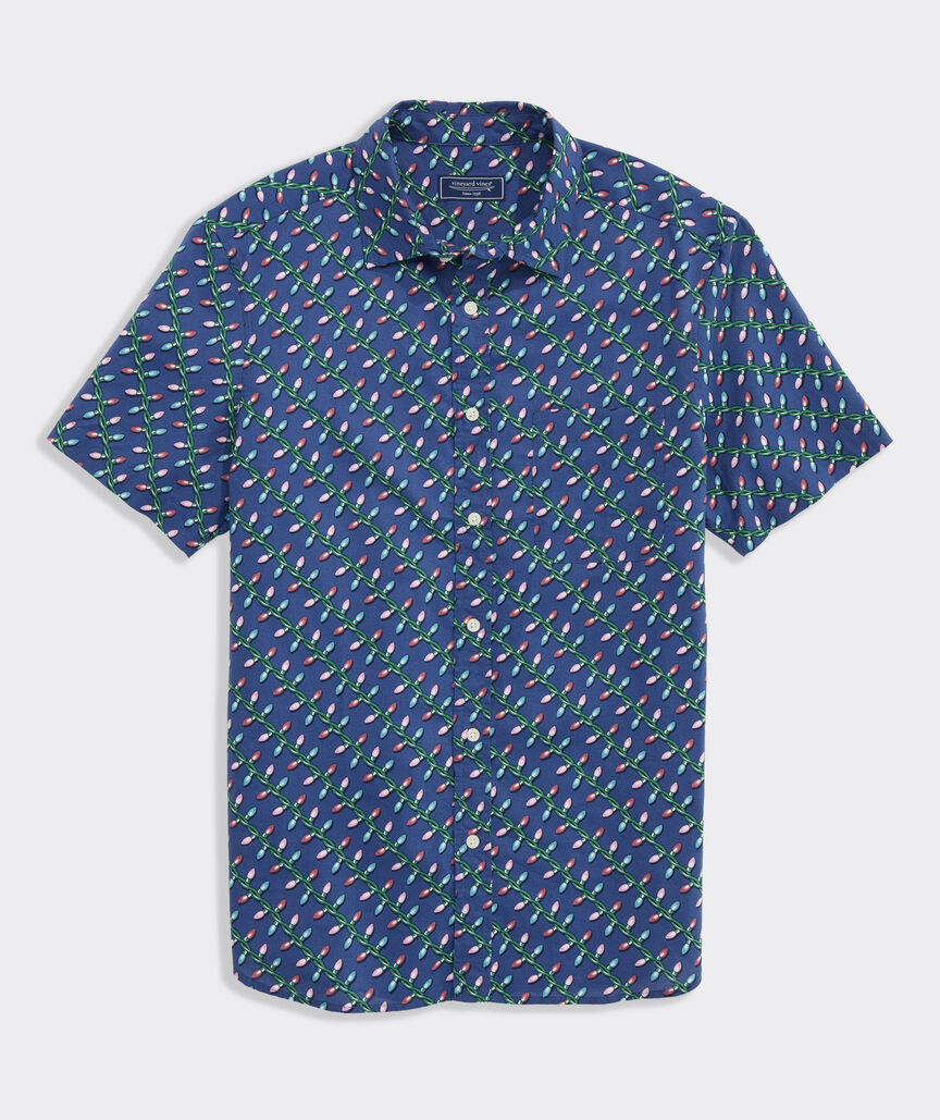 Christmas Lights Cotton Madras Short-Sleeve Shirt