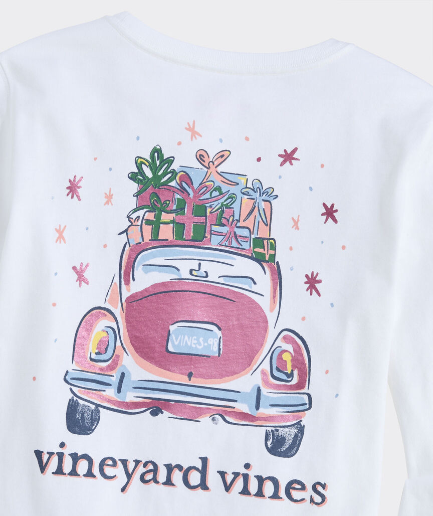 Girls' Metallic Christmas Presents Car Long-Sleeve Tee