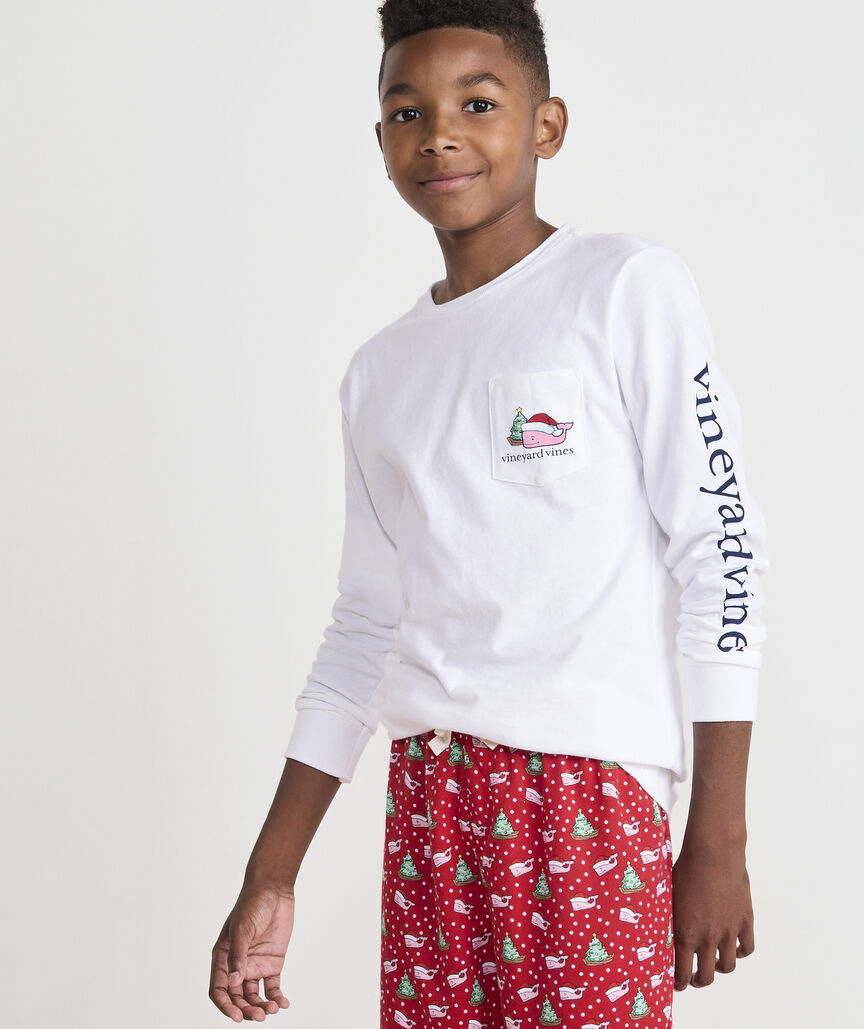 Boys' Santa Whale Tree Ornaments Long-Sleeve Pocket Tee