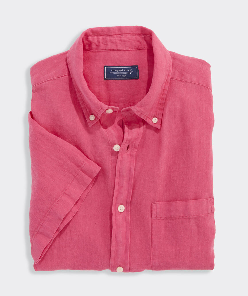 Garment-Dyed Surfside Solid Linen Short-Sleeve Shirt