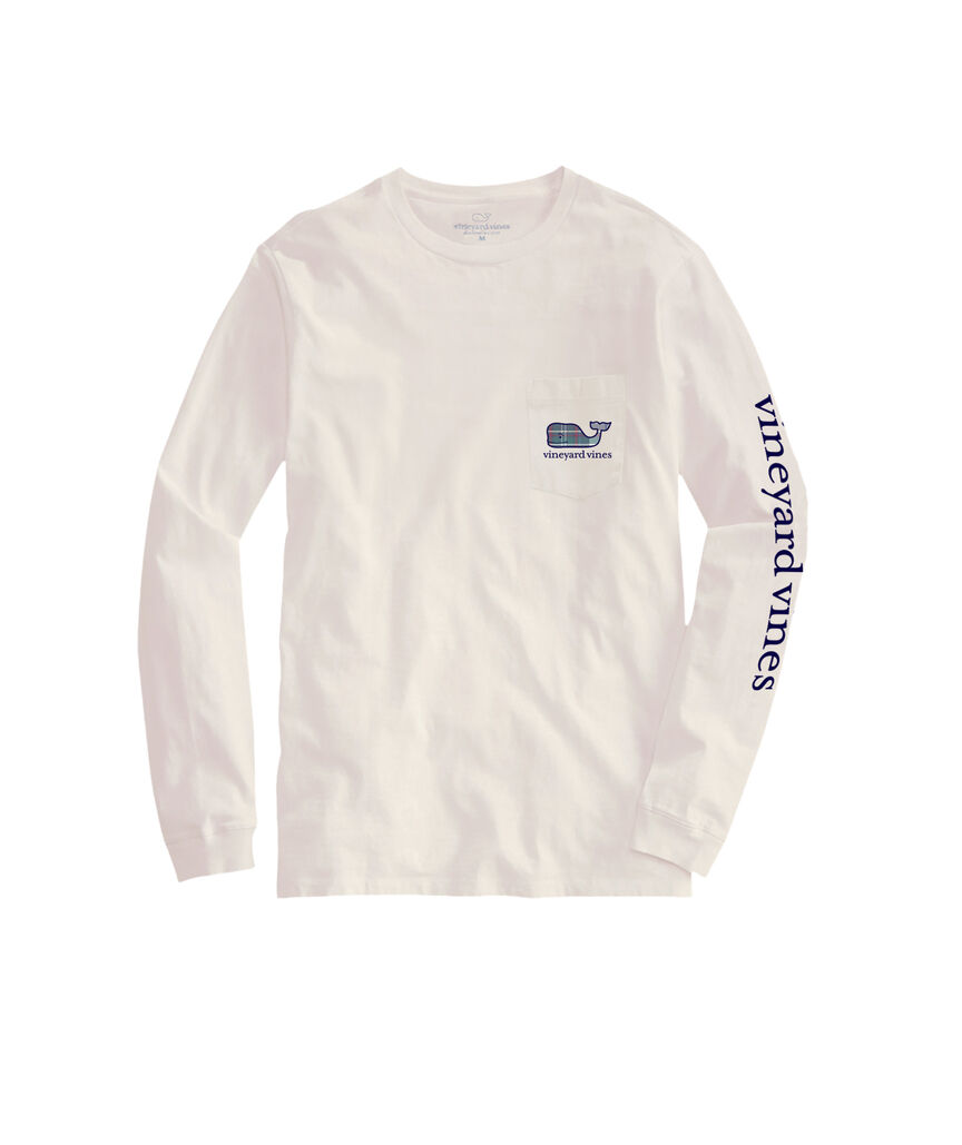 OUTLET Charleston Green Plaid Whale Long-Sleeve Pocket Tee