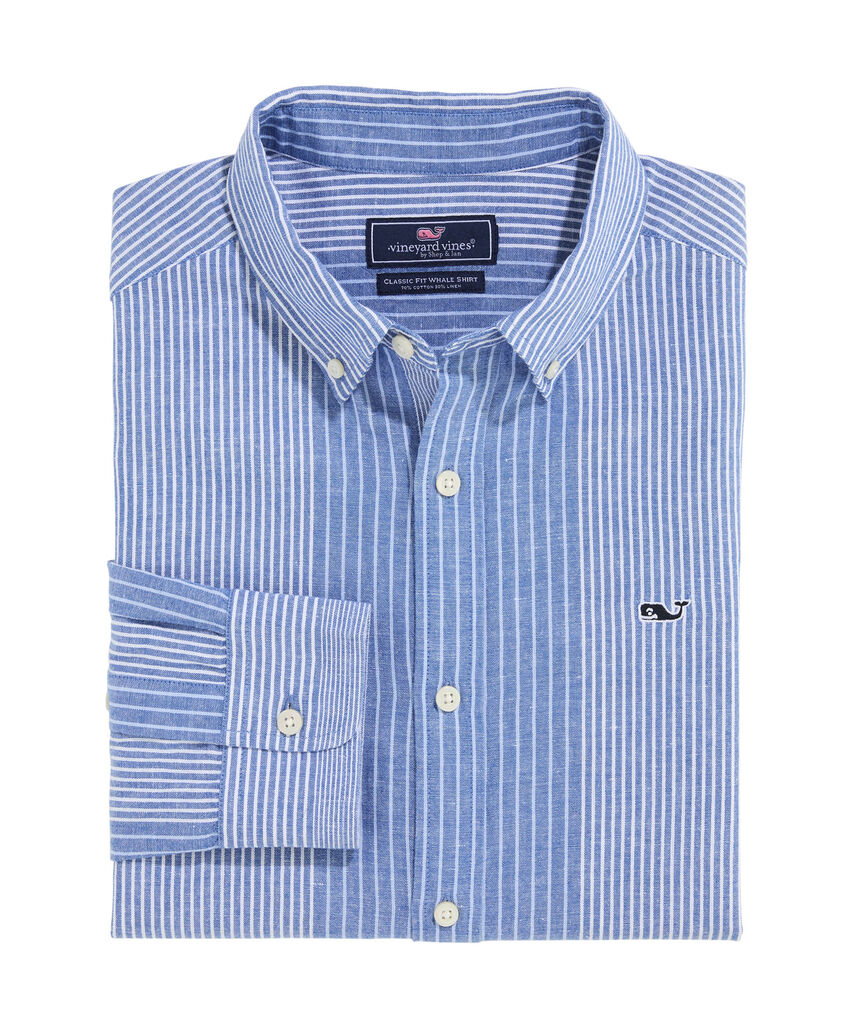 OUTLET Cotton Linen Stripe Cotton Shirt