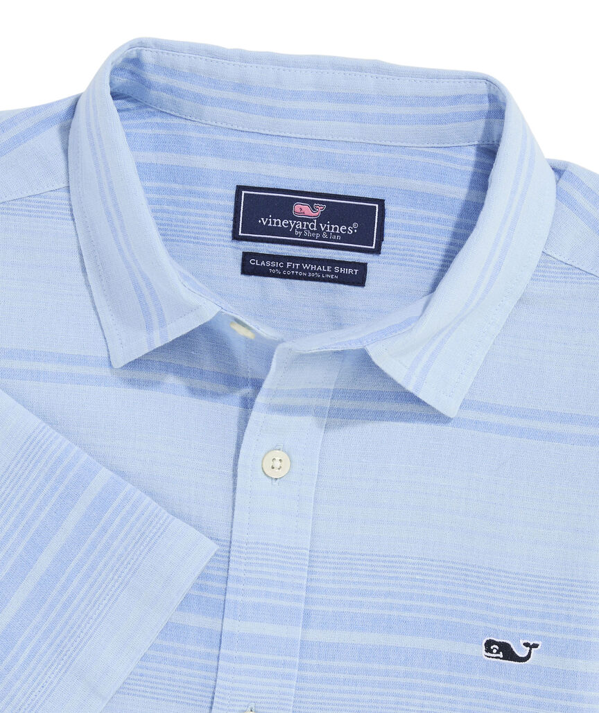 OUTLET Cotton Linen Short-Sleeve Stripe Shirt