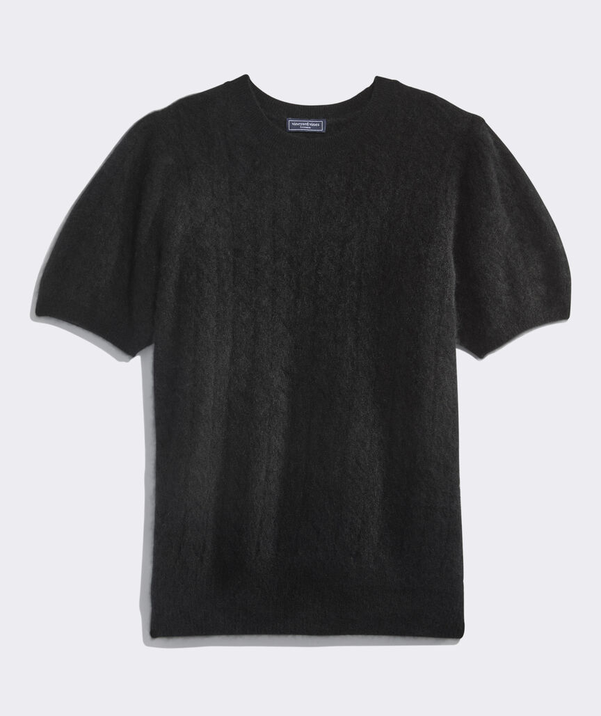 Brushed Cashmere Cable Short-Sleeve Sweater