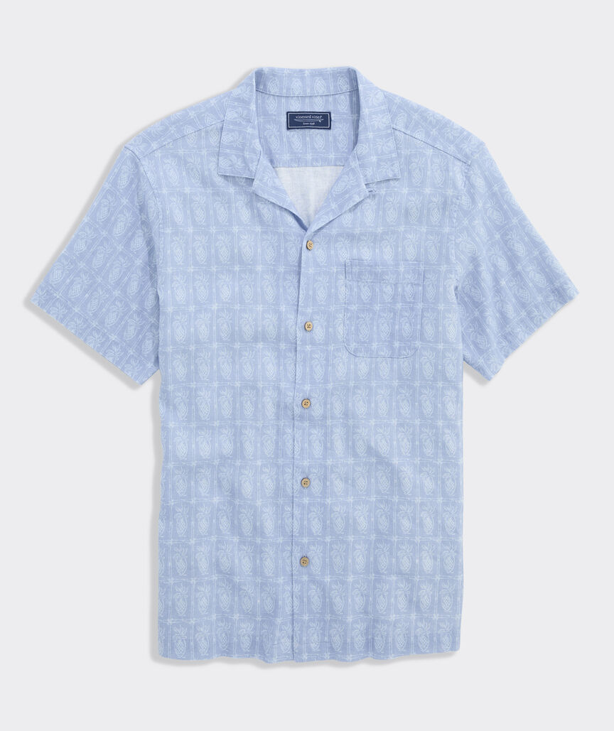 Etched Pineapple Linen Blend Cabana Shirt