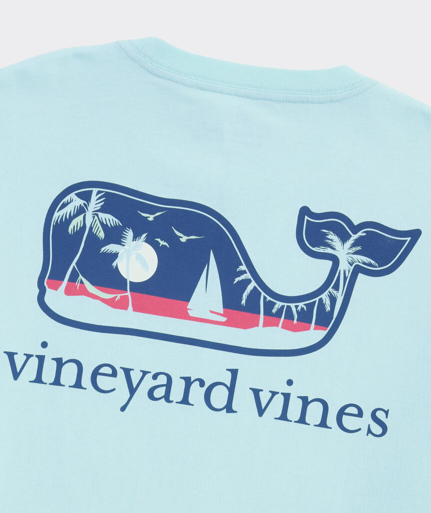 Palm Tree Boat Scenic Whale Short-Sleeve Pocket Tee