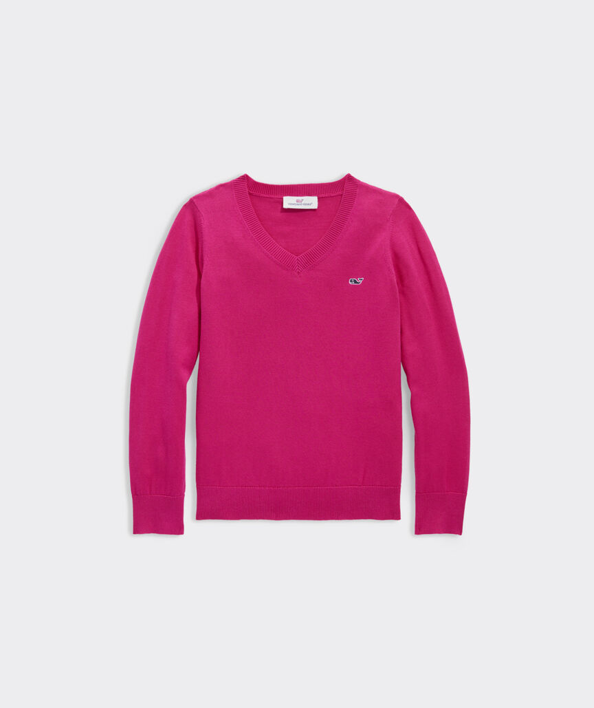Girls' Heritage Cotton V-Neck Sweater