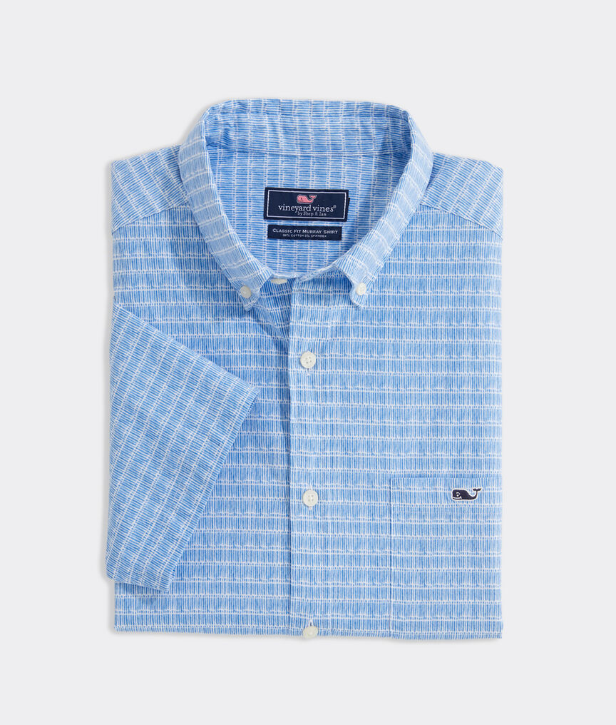 Stretch Cotton Short-Sleeve Painted Lines Shirt