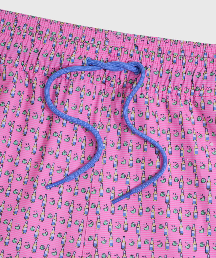 OUTLET 5 Inch Beer & Lime Striped Chappy Swim Trunks