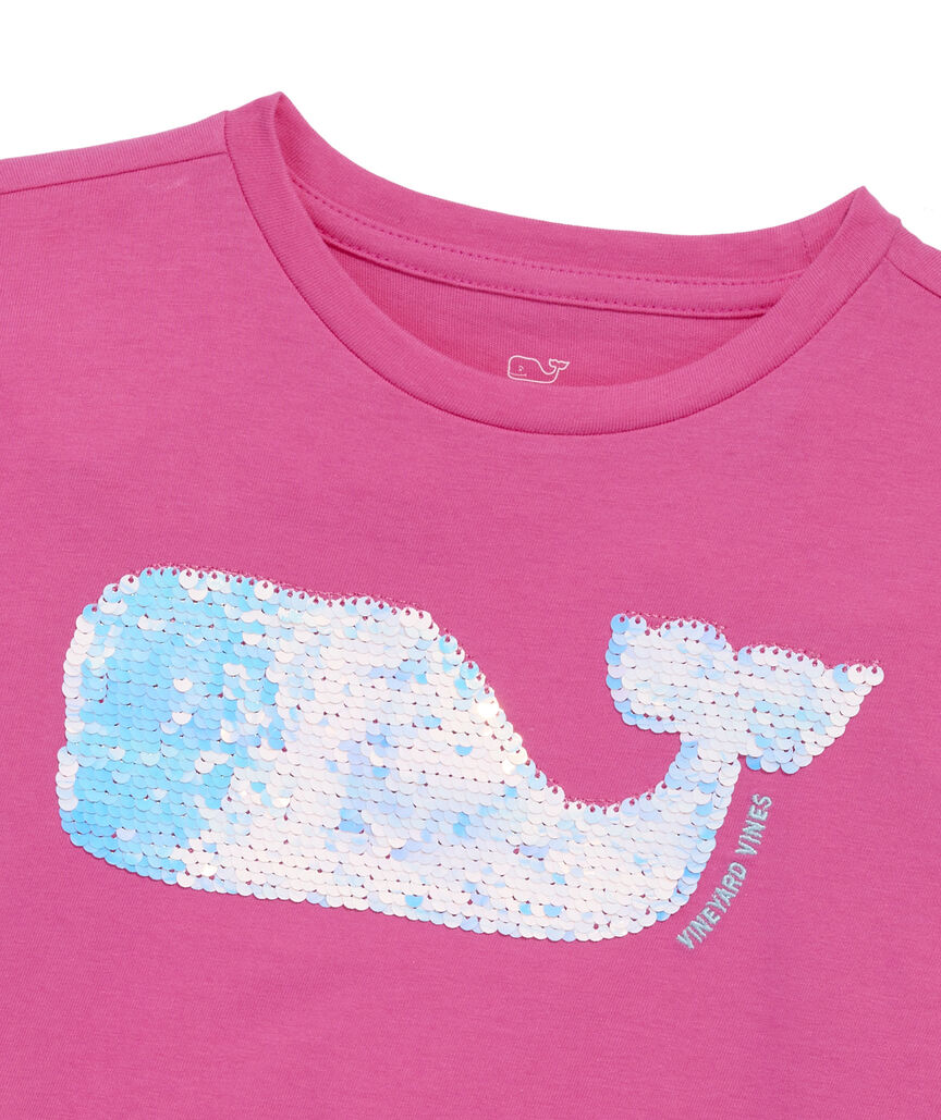 OUTLET Girls' Puff-Sleeve Sequin Whale Long-Sleeve Tee