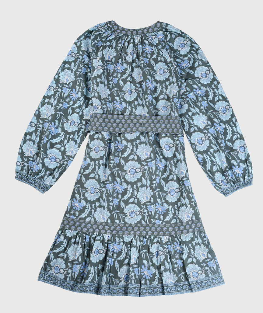OUTLET Printed Long-Sleeve Tie Flounce Dress