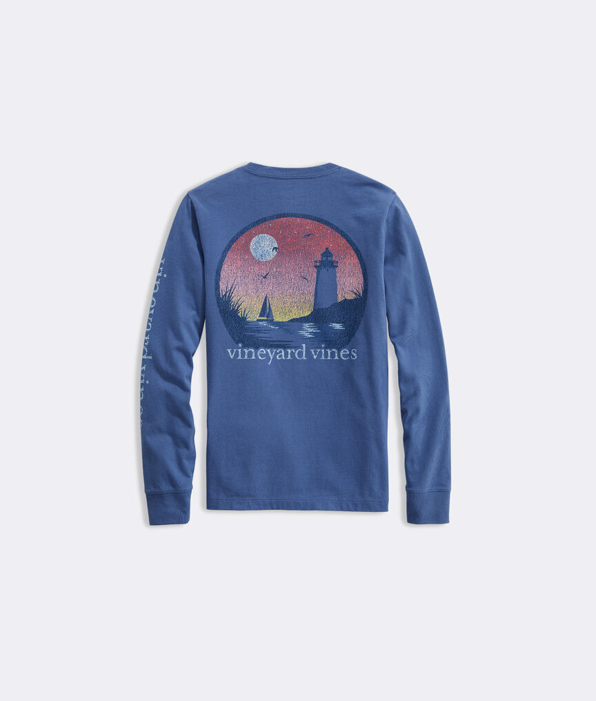 Boys' Sunset Lighthouse Scene Long-Sleeve Pocket Tee