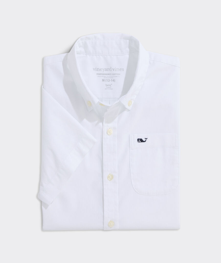 Boys' Performance Cotton Breakwater Solid Short-Sleeve Shirt