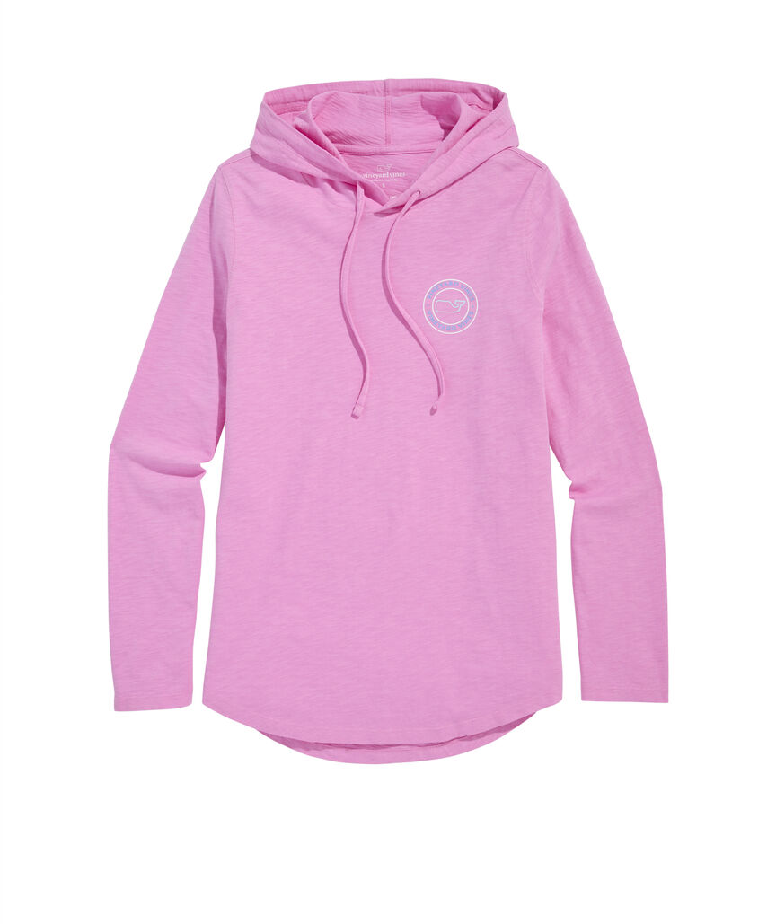 OUTLET Women's Slub Whale Dot Curved Hem Long-Sleeve Hoodie Tee