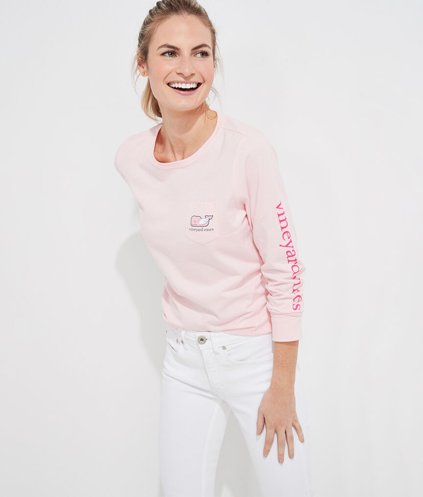 Valentines Day Whale Long-Sleeve Pocket Tee