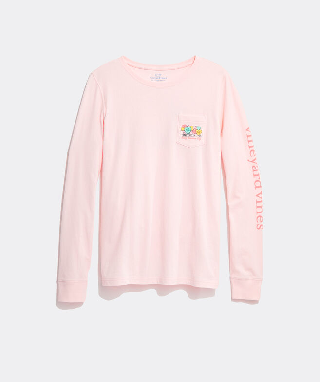 Valentine's Day Candy Hearts Whale Long-Sleeve Pocket Tee