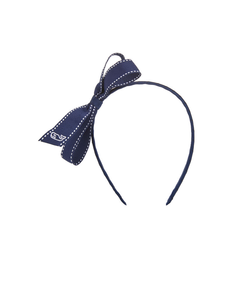 Girls Ticking Ribbon Bow Headband