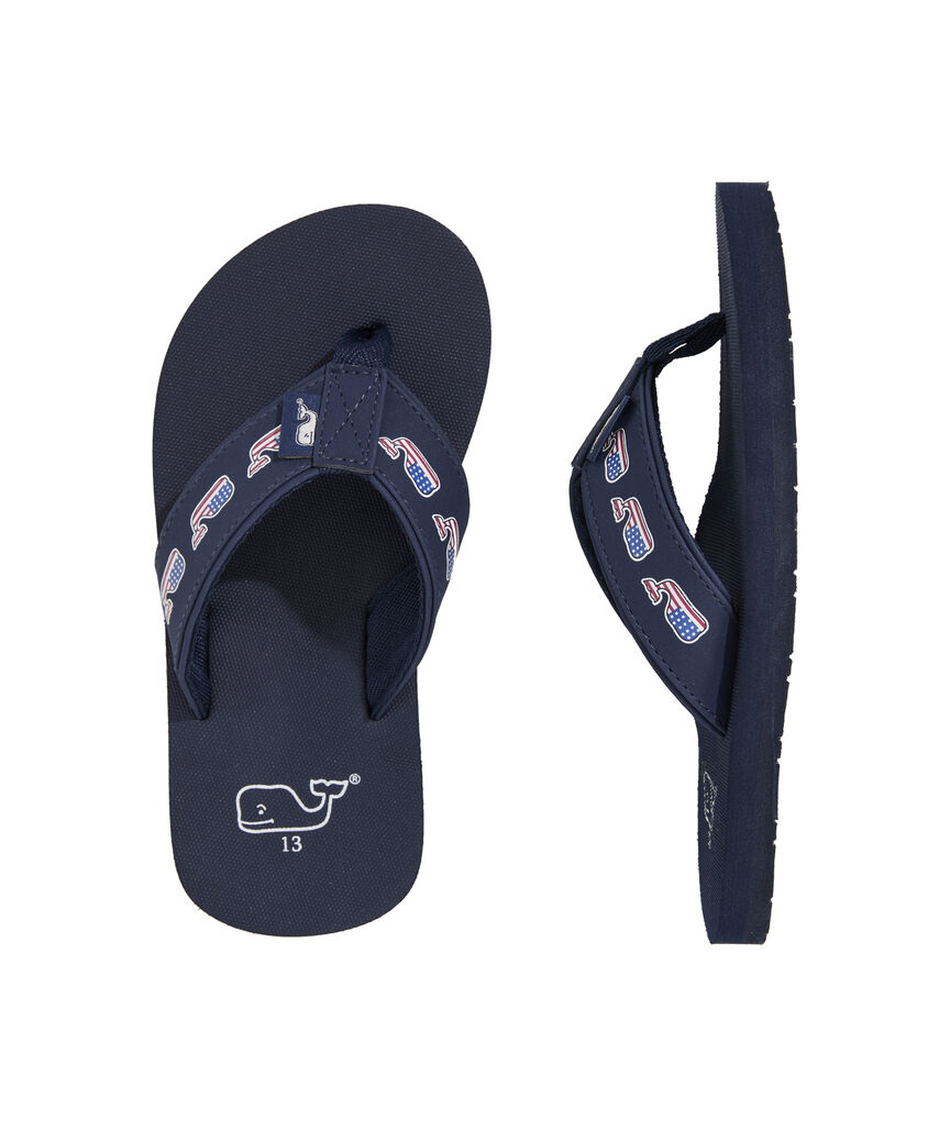 OUTLET Boys' Americana Flag Whale Foam Flip Flops