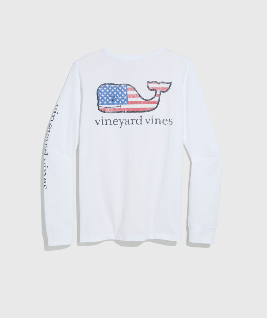 Women's Flag Whale Long-Sleeve Pocket Tee
