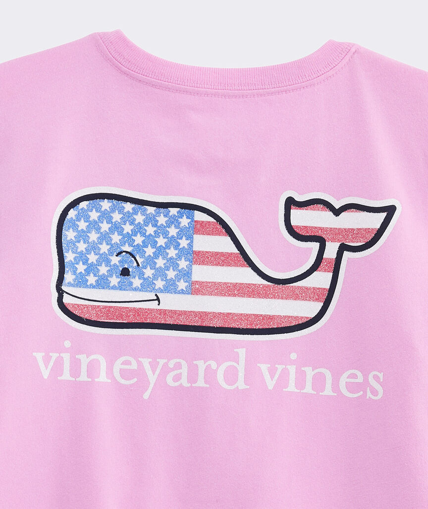 Girls' Glitter Flag Whale Short-Sleeve Pocket Tee