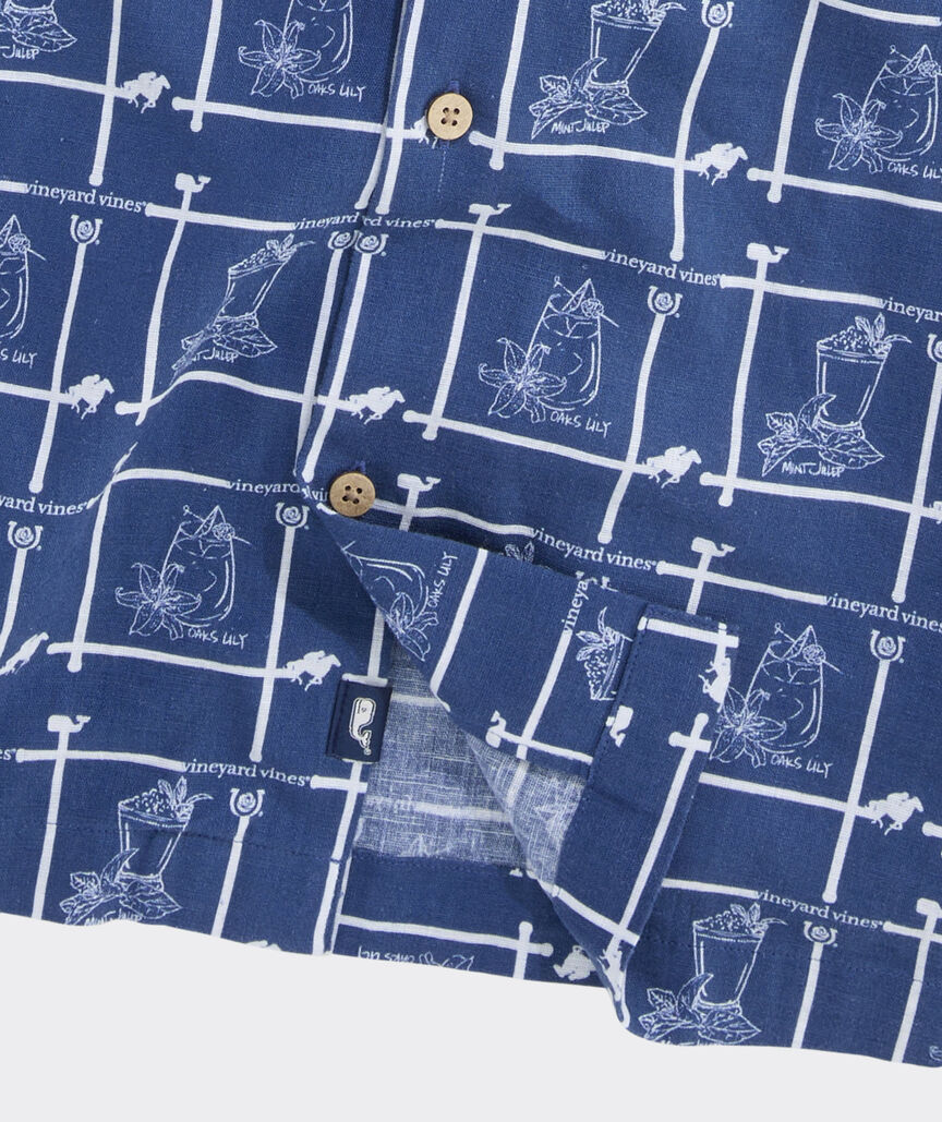 Kentucky Derby Linen Cocktail Time Short-Sleeve Cabana Shirt