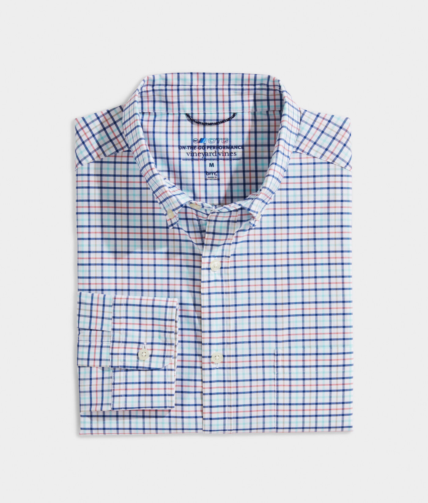 Vineyard Vines Men's Classic Fit Tattersall On-The-Go Brrr Button Down Shirt, Andros Blue, L