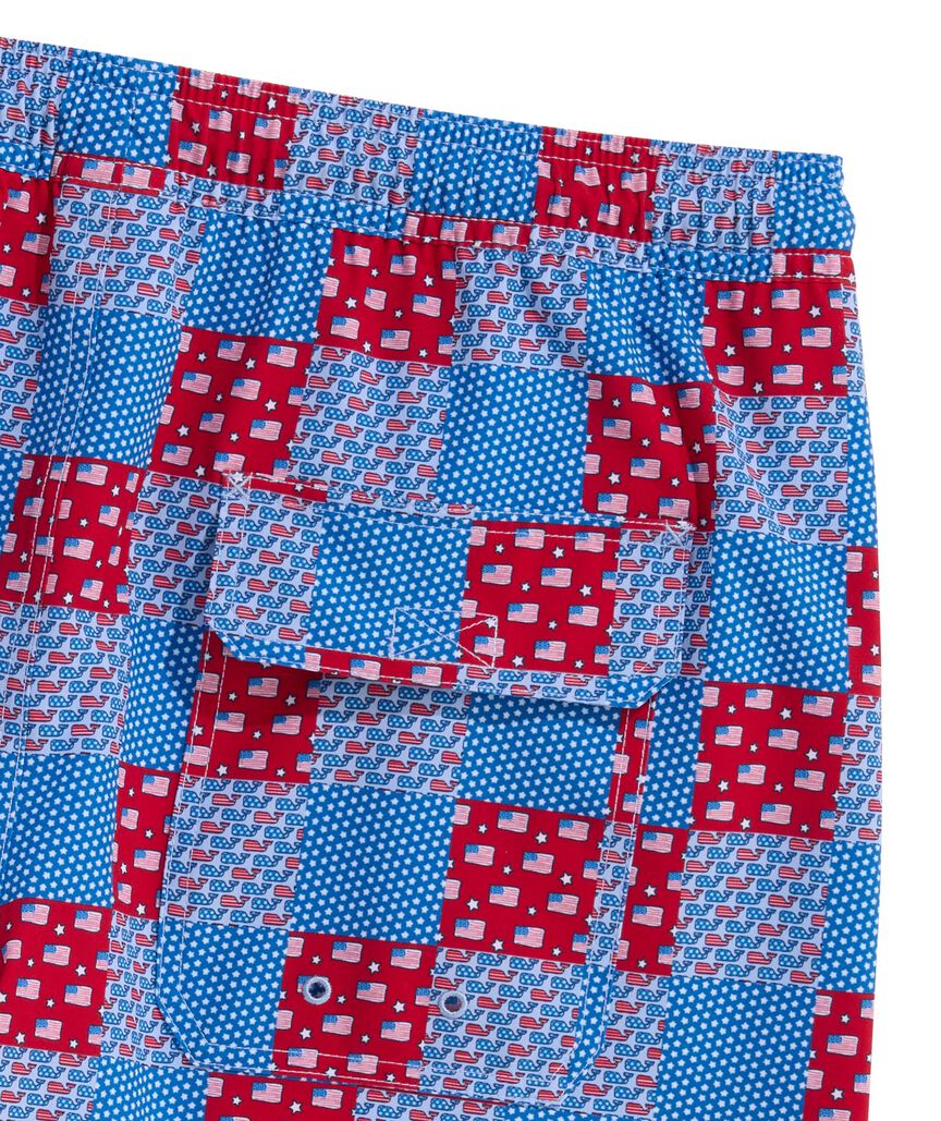 OUTLET 7 Inch Americana Patchwork Chappy Swim Trunks