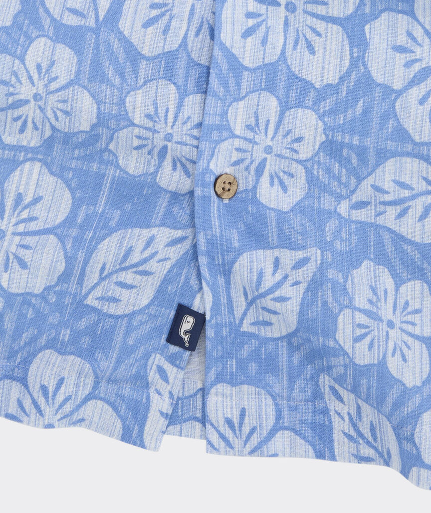 Hawaiian Floral Linen Blend Short-Sleeve Cabana Shirt