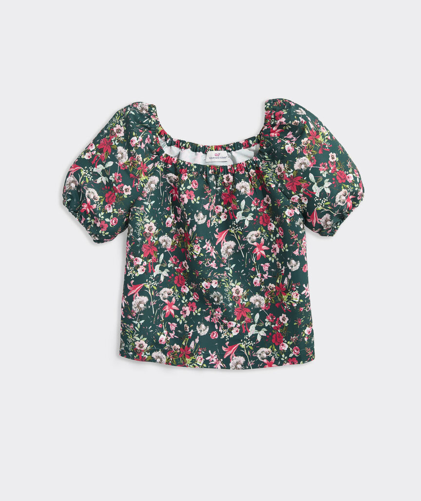 Girls' Puff-Sleeve Bow Top