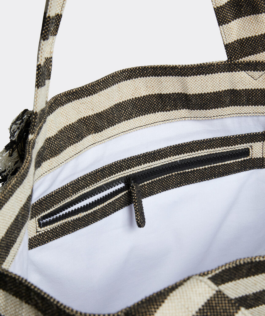 Fray Edge Striped Large Tote