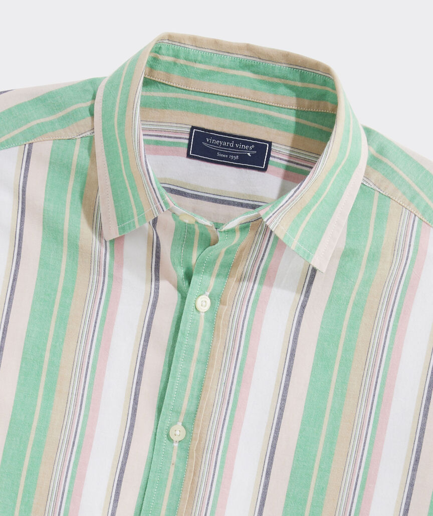 Cotton Short-Sleeve Awning Stripe Shirt