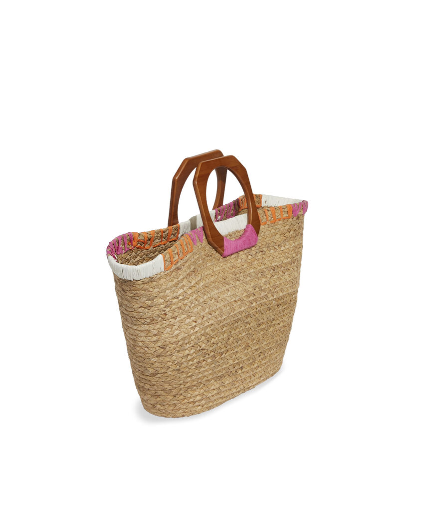 Geo Embroidered Straw Tote