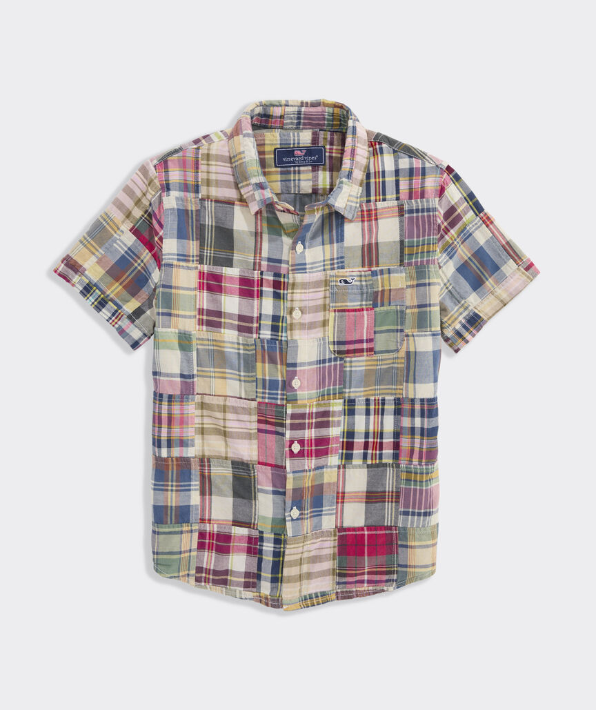 Boys' Patchwork Cotton Madras Short-Sleeve Shirt