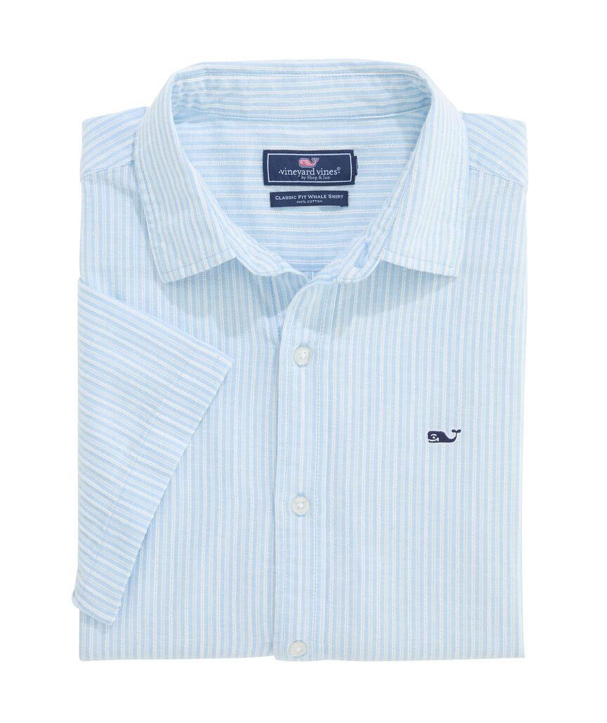 OUTLET Cotton Linen Short-Sleeve Stripe Shirt