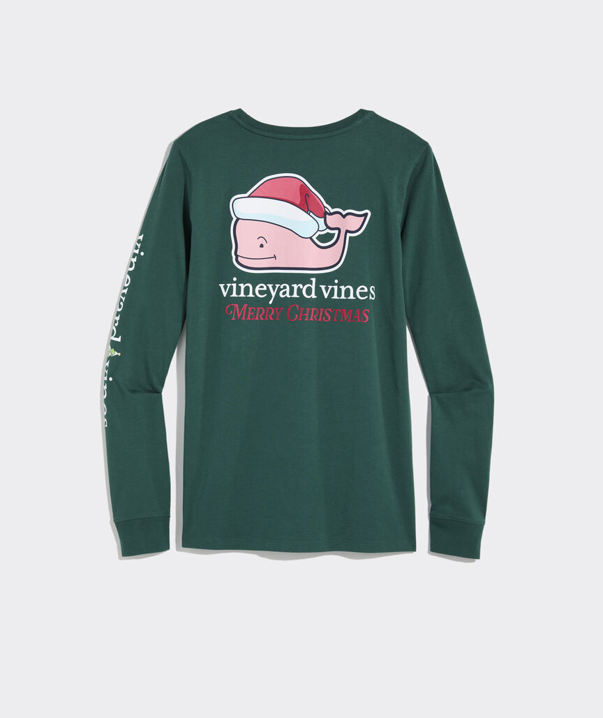 Women's Santa Whale Long-Sleeve Pocket Tee