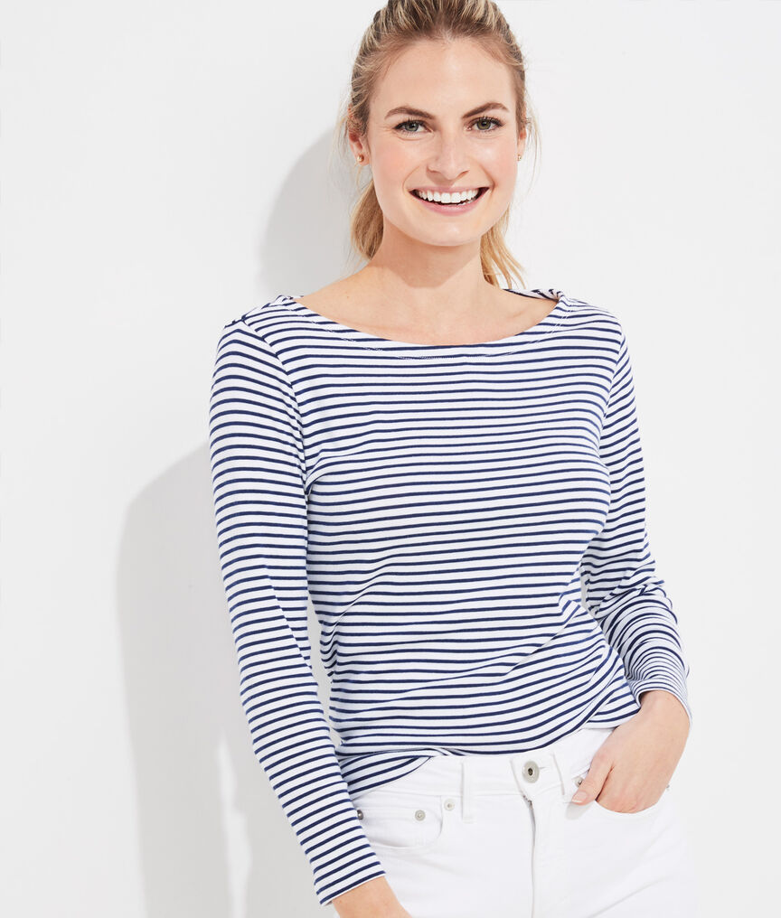 Striped Boatneck Simple Tee