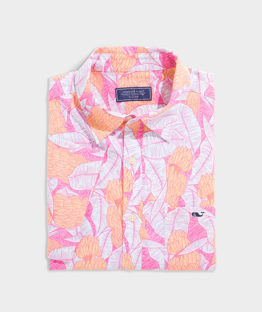 Stretch Cotton Short-Sleeve Banana Tropical Shirt