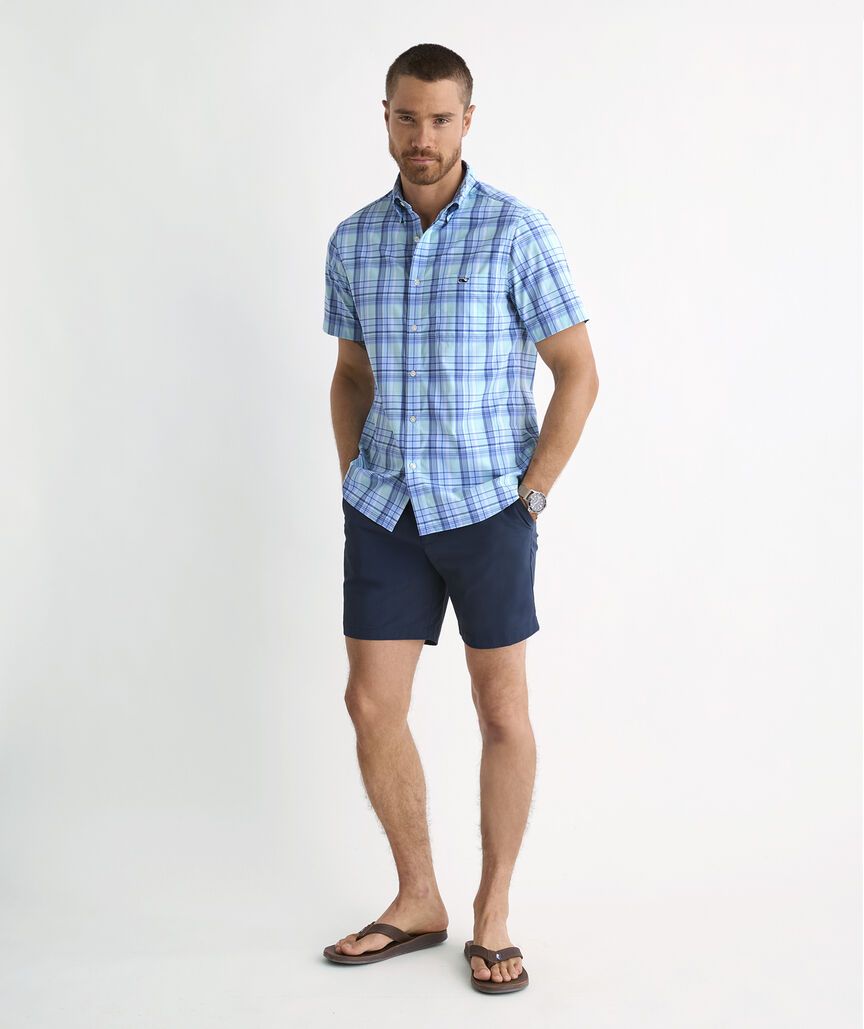 Performance Conch Shell Plaid Short-Sleeve Featherweight Shirt