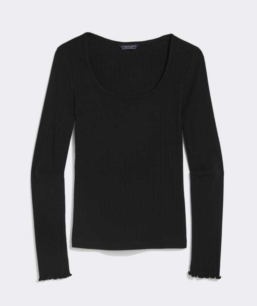 Pointelle Scoopneck Long-Sleeve Tee
