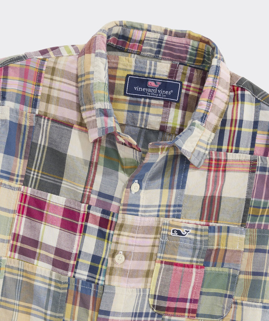 Boys' Patchwork Cotton Madras Short-Sleeve Shirt