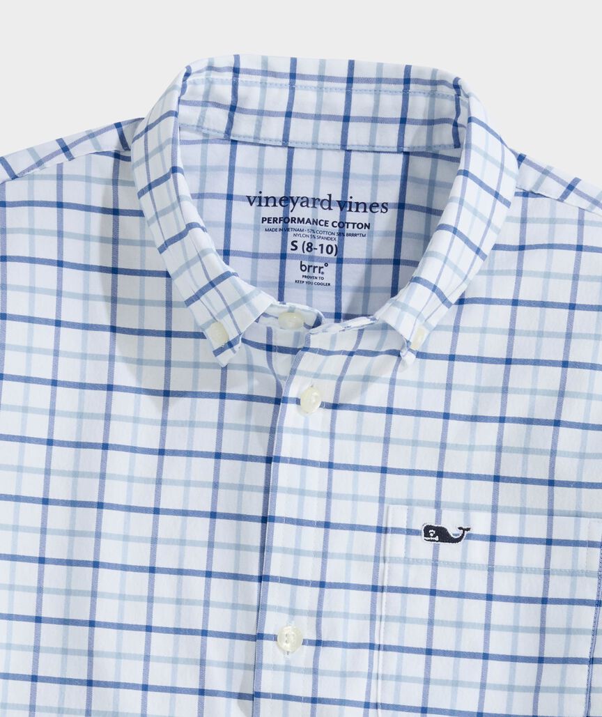 Boys’ Rockland Tattersall Performance Cotton Short-Sleeve Shirt