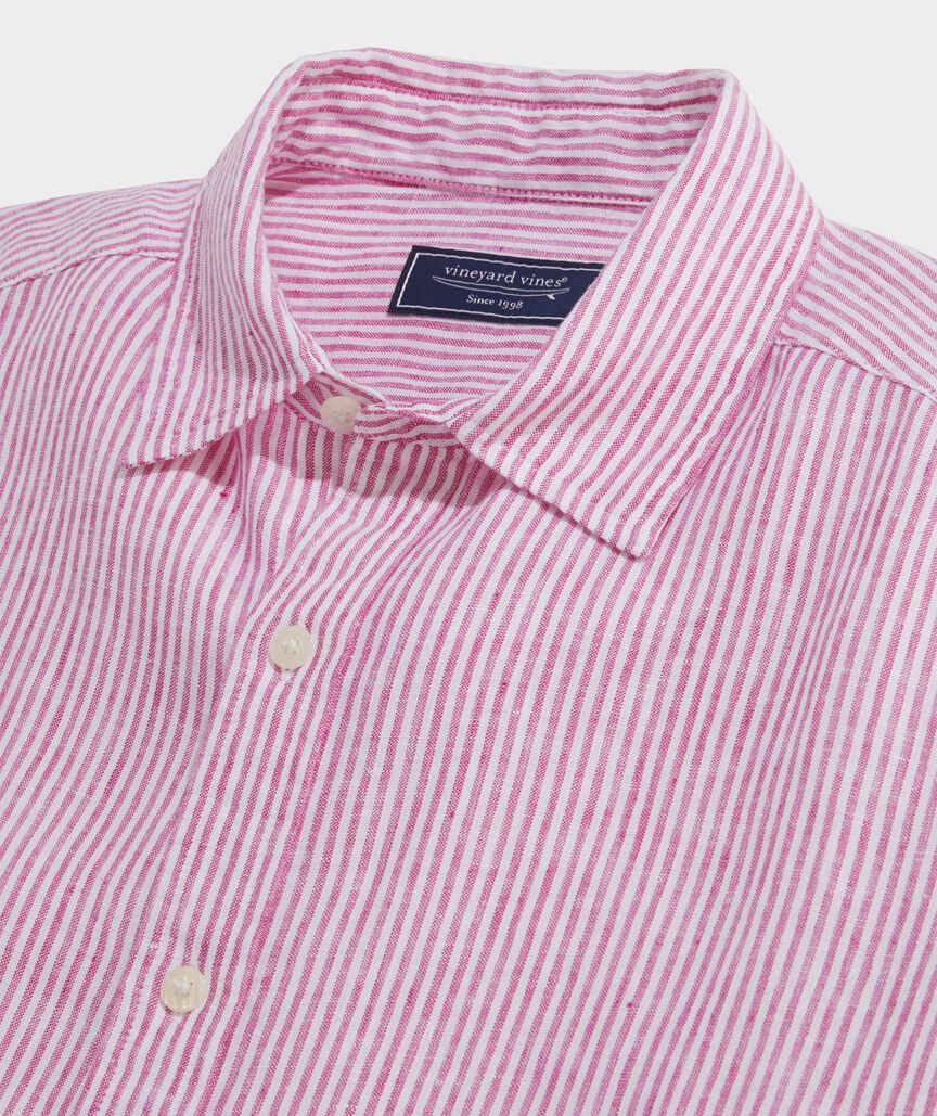 Linen Short-Sleeve Stripe Shirt